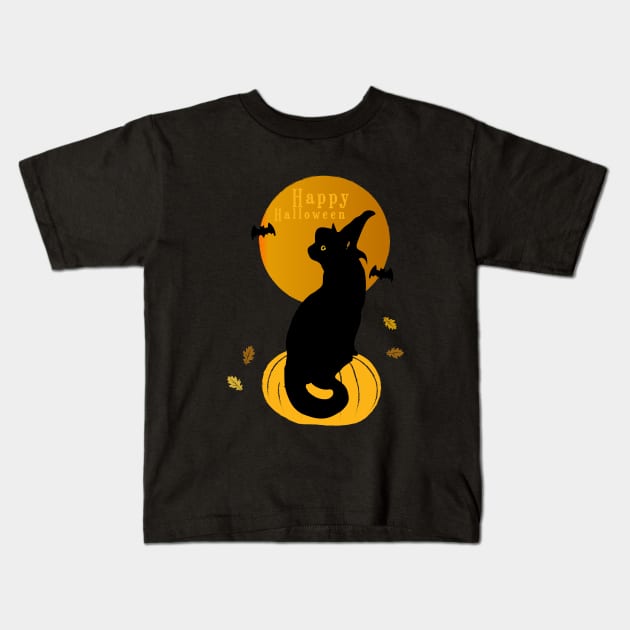 Black Cat and Halloween #2 Kids T-Shirt by Zhalmalina